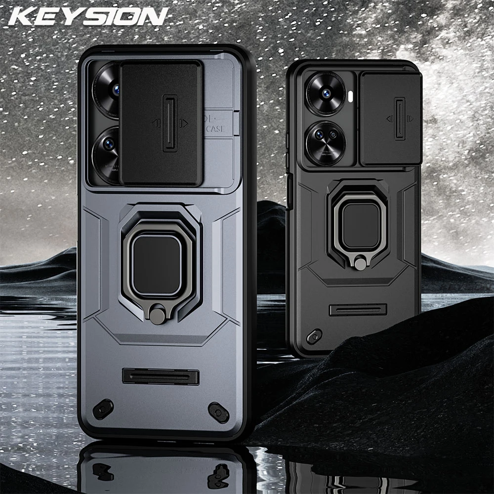 KEYSION Shockproof Case for Huawei nova 12 SE Slide Camera Lens Protection Ring Stand Phone Back Cover for Huawei Nova 12 SE