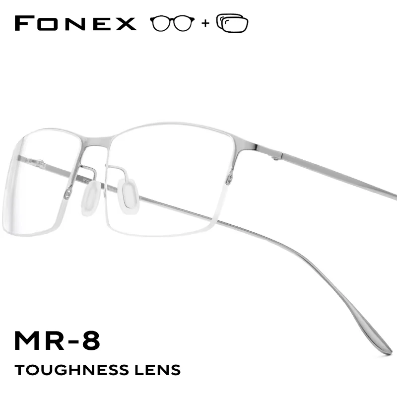 

FONEX Progressive Prescription Glasses Custom Photochromic Myopia Optical Lenses Eyewear Men Square Semi-Rimless Eyeglasses 8101