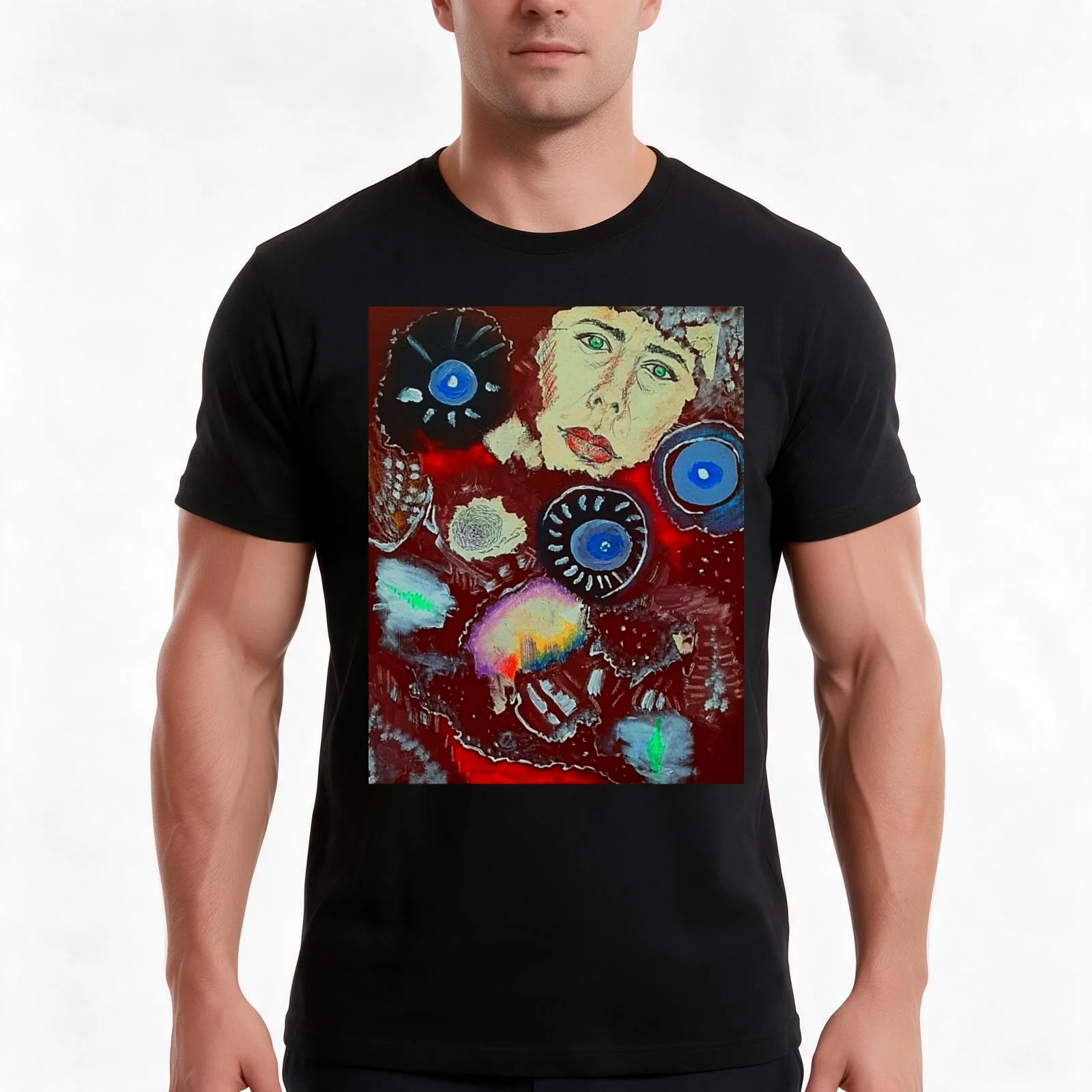 Blue Wheels Red Sky T-Shirt, Summer Casual Cotton Tee, Oversized Streetwear Tops, Vintage Graphic Print, Loose Fit Short Sleeve