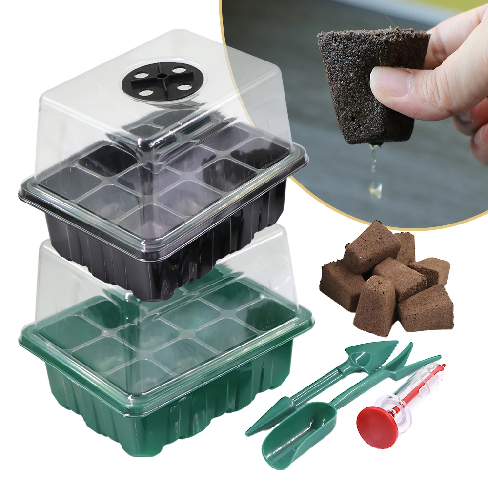 

12-ячечный лоток для проращивания рассады, коробка для проращивания сменной губкой для выращивания корней, стартовый стартовый контейнер с регулируемой влажностью и прозрачной крышкой