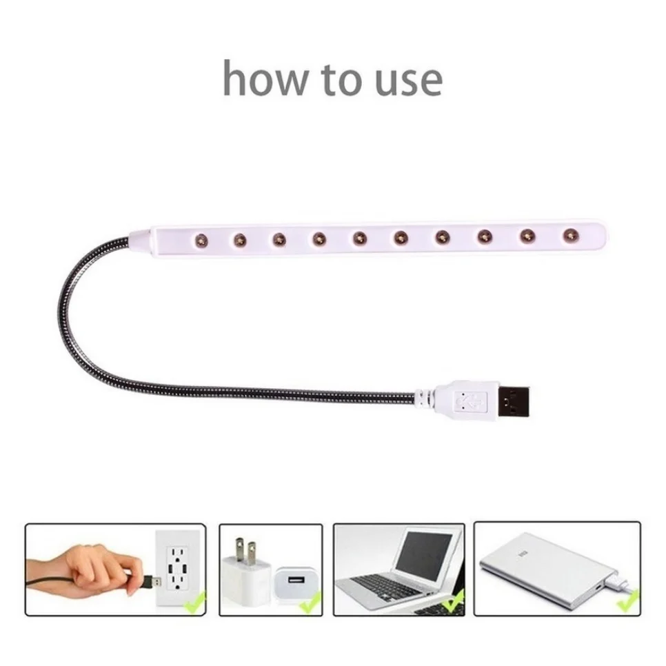 Mini lampe de lecture USB 5V à 10 LED pliable, idéale pour une Table de Camping, une batterie externe, un ordinateur portable ou un ordinateur portable