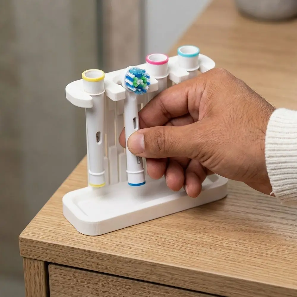 4 Slots Toothbrush Head Holder Plastic Floor Mount Toothbrush Organizer Vertical with Drainage Tray Electric Toothbrush Stand