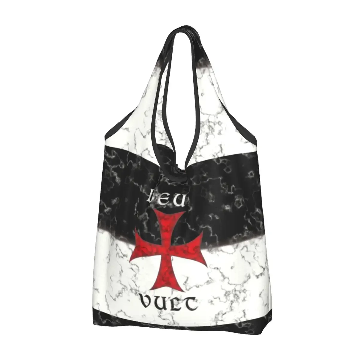 Deus Vult Crusader Cross In Marble Grocery Shopping Tote Bags Women Fashion Knights Shopper Shoulder Bags Large Capacity Handbag