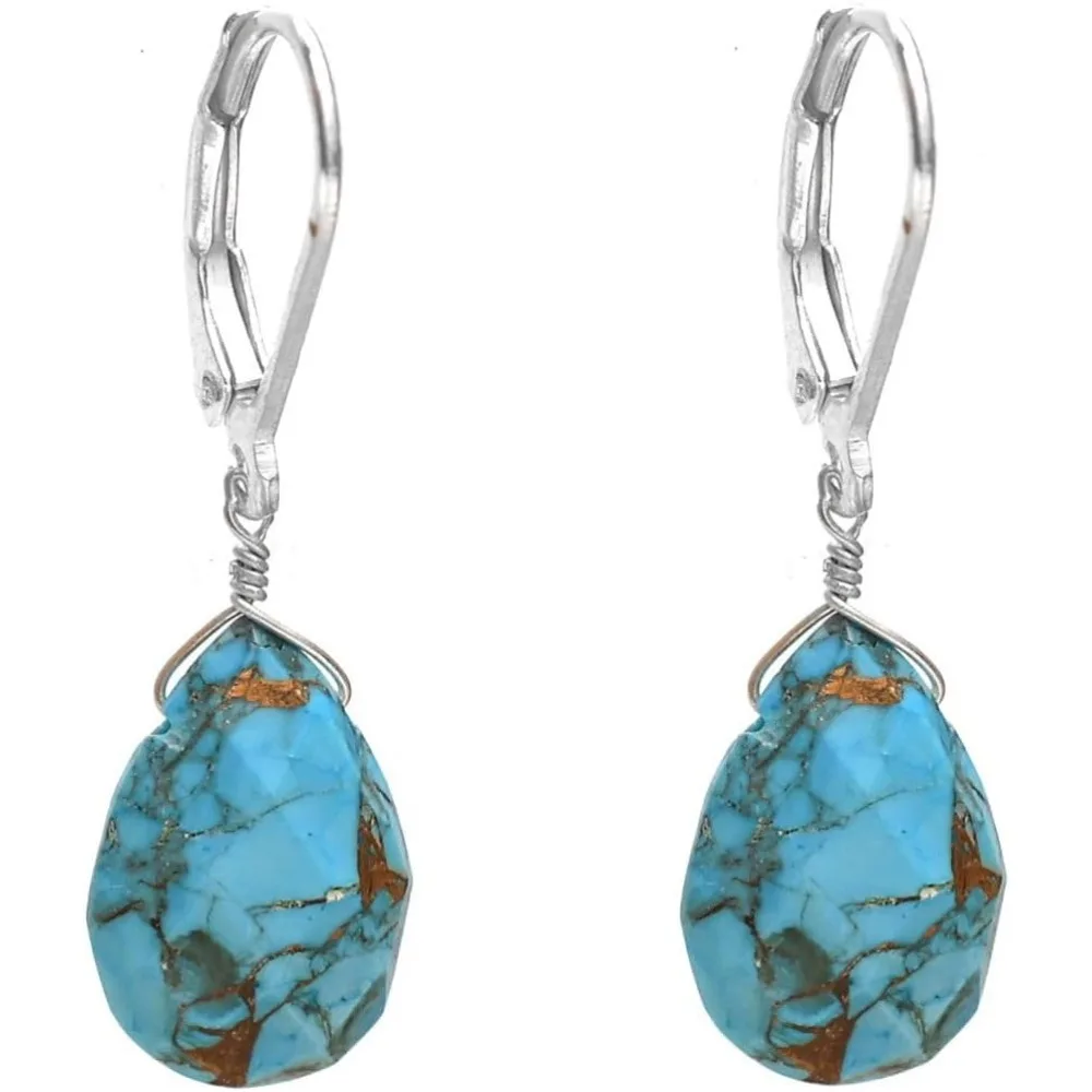 

Natural Gemstone Pear Drop Earrings for Women Teardrop Crystal Lightweight Leverback Gift