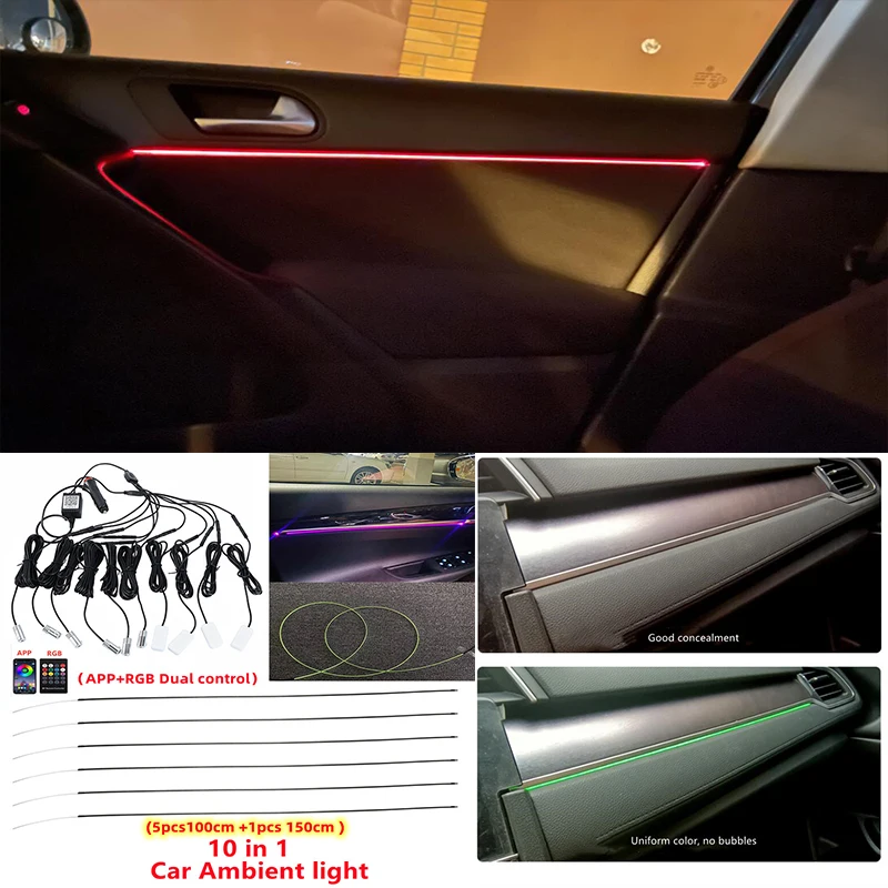 

Acrylic Optic Fiber Lights RGB Ambient Light Sound Control With 12V Cigarette Lighter Auto Interior Decorative Atmosphere Lamp