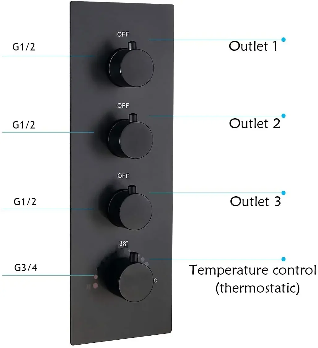 Can Run Simultaneously Water Pressure Thermostatic Diverter 3 Outlet Brass Shower Mixer Valve Cartridge
