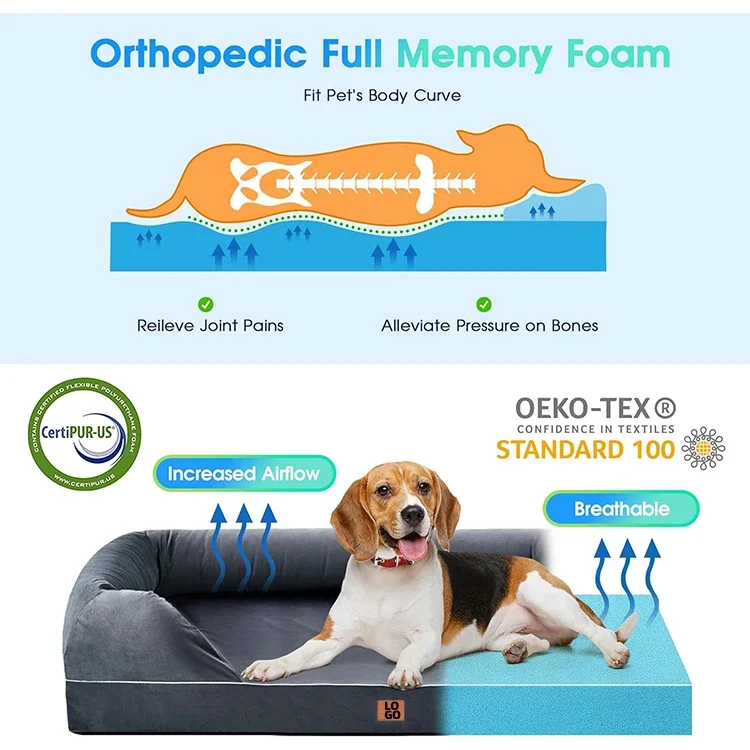 Factory Wholesale Custom Orthopedic large Dog Beds Memory Foam Comfort Cozy Calming Pet Beds for Dog