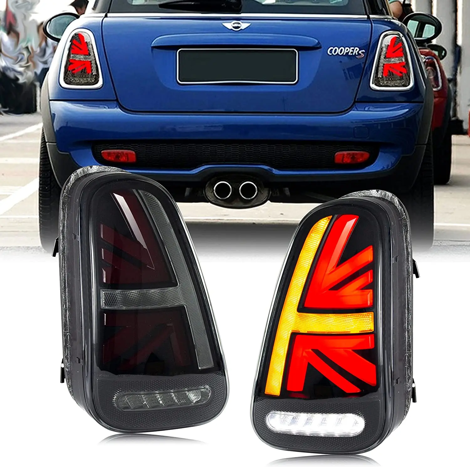 

LED Union Jack Tail Lights for BMW MINI Cooper 2001-2007 R50 R51 R52 R53 1st GEN Hatchback/Convertible Sequential Indicator Lamp