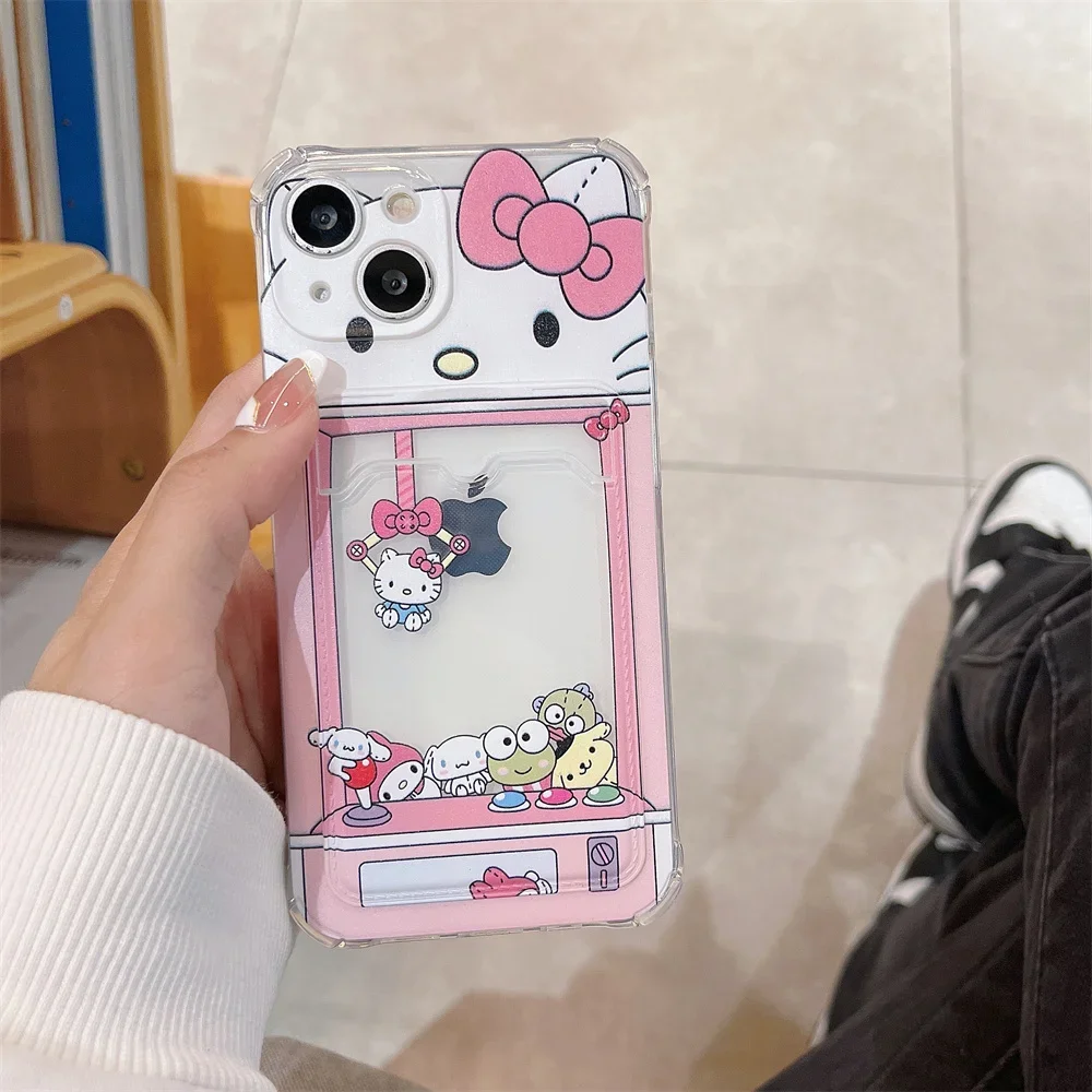 Cute Cartoon Anime Role Hello Kitty Phone Case for IPhone 7 8 Plus 11 12 13 14 Pro Max X XR XS Soft Tpu Wallet Cover Card Holder