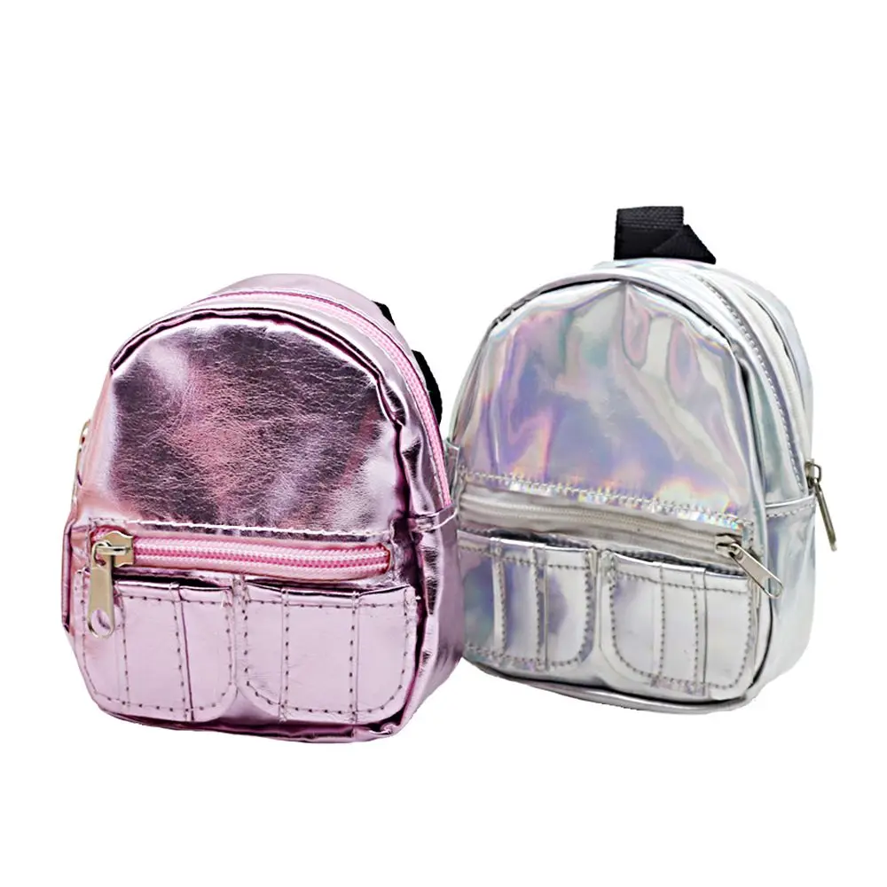 PU Pink Silver Glitter Doll Bag Mini Knapsack 18 inches Girl Doll Backpack Dolls Accessories Best Kids Gifts