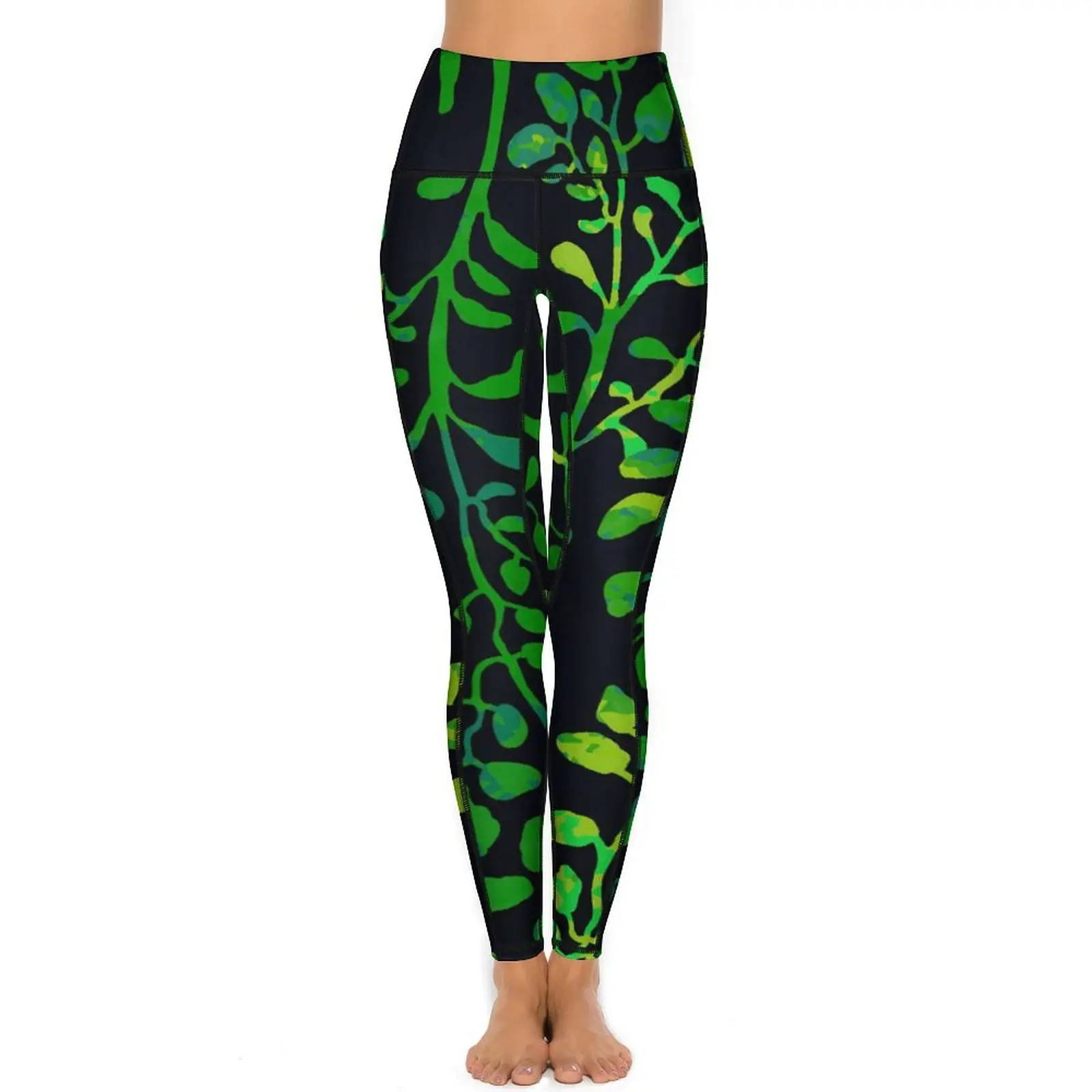 Green Leaf Leggings Foliage And Plants Workout Yoga Pants Push Up Novelty Leggins Stretch Design Sports Tights Birthday Gift