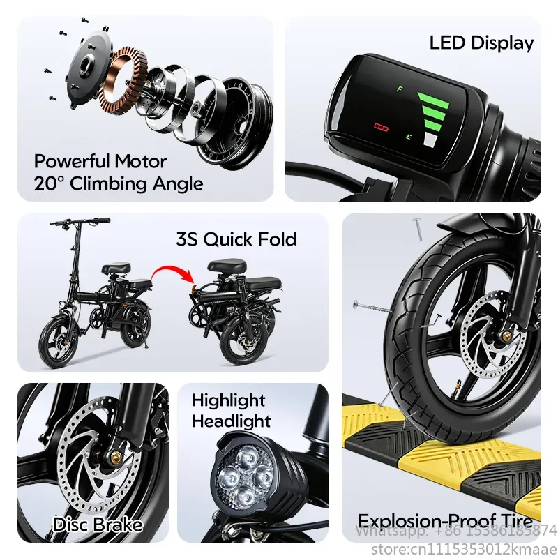 Foldable Brushless Electronic Electric Bike 12/14 Inch Tire Battery Rear Seat - view 4