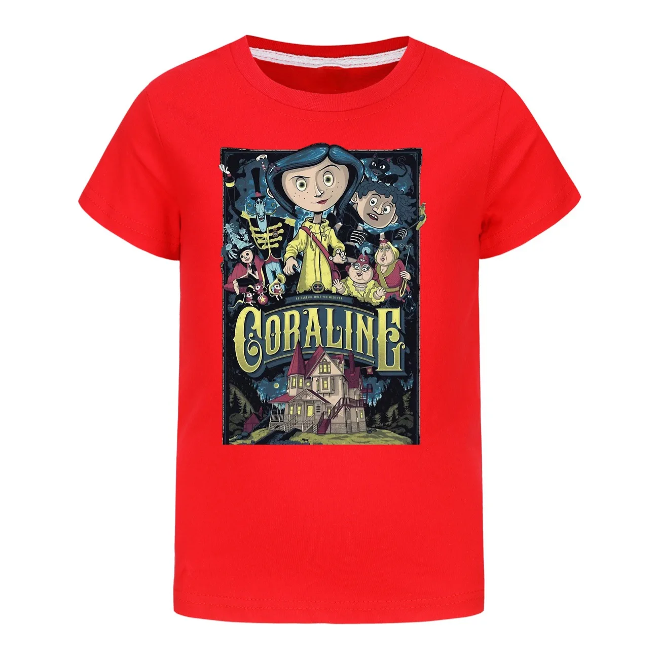 Movie Coraline T Shirt Youth Girls Cotton Short Sleeve Tops Kids Fashion Vintage Graphic T-shirt Unisex Boys Hip Hop Streetwear