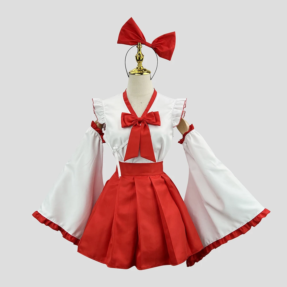 Vêtements de Cosplay de Sorcière Lolita Rouge et Blanc pour Femme, Haut et Jupe Courte, Uniforme Imbibé, Costume d'Halloween, Tenues de Mascotte