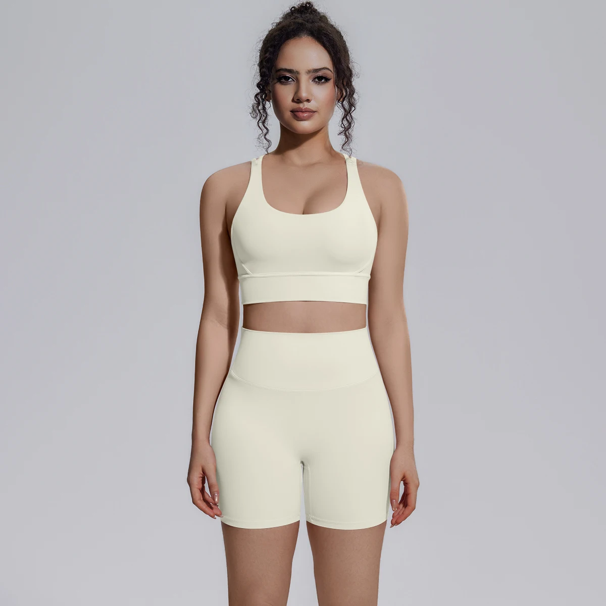 2-teiliges Yoga-Set, atmungsaktiv, für Sommer, Laufen, Radfahren, rückenfreier Sport-BH, High-Waist-Shorts mit Peach-Butt-Effekt, Fitness-Shorts, Gym-Yoga-Set – Detail 18
