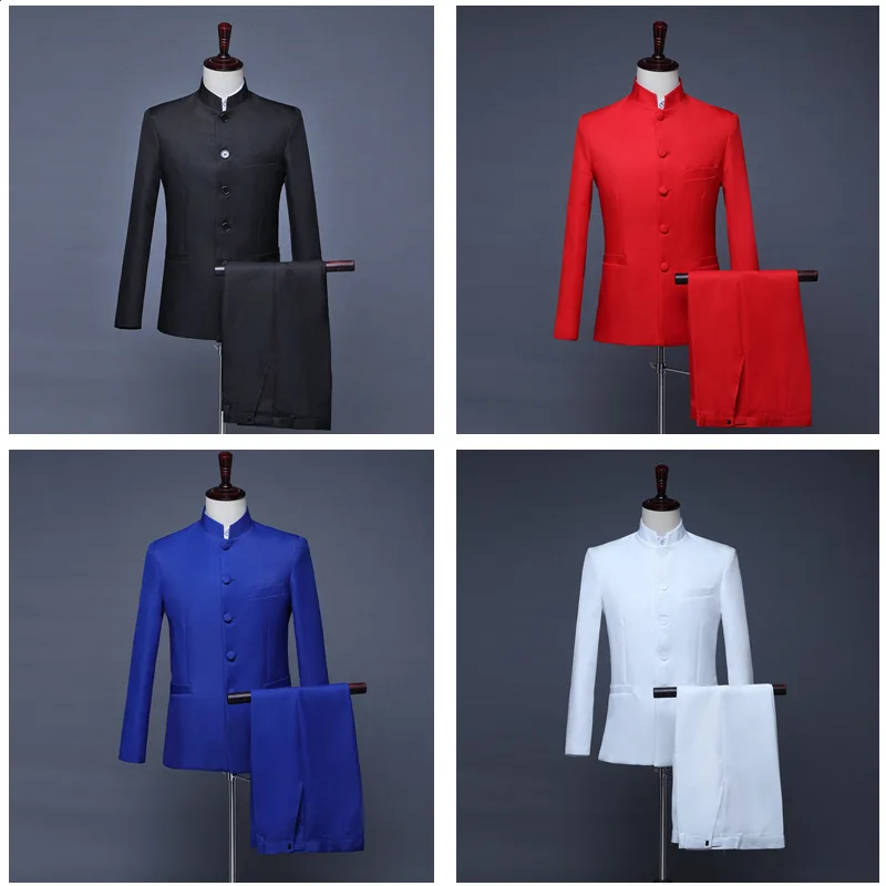 Men's Chinese Style Suits Two Piece Set Blazer Pants Group Sets Men Tang Suit Stand Collar Jacket Party Costume Cosplay Clothes