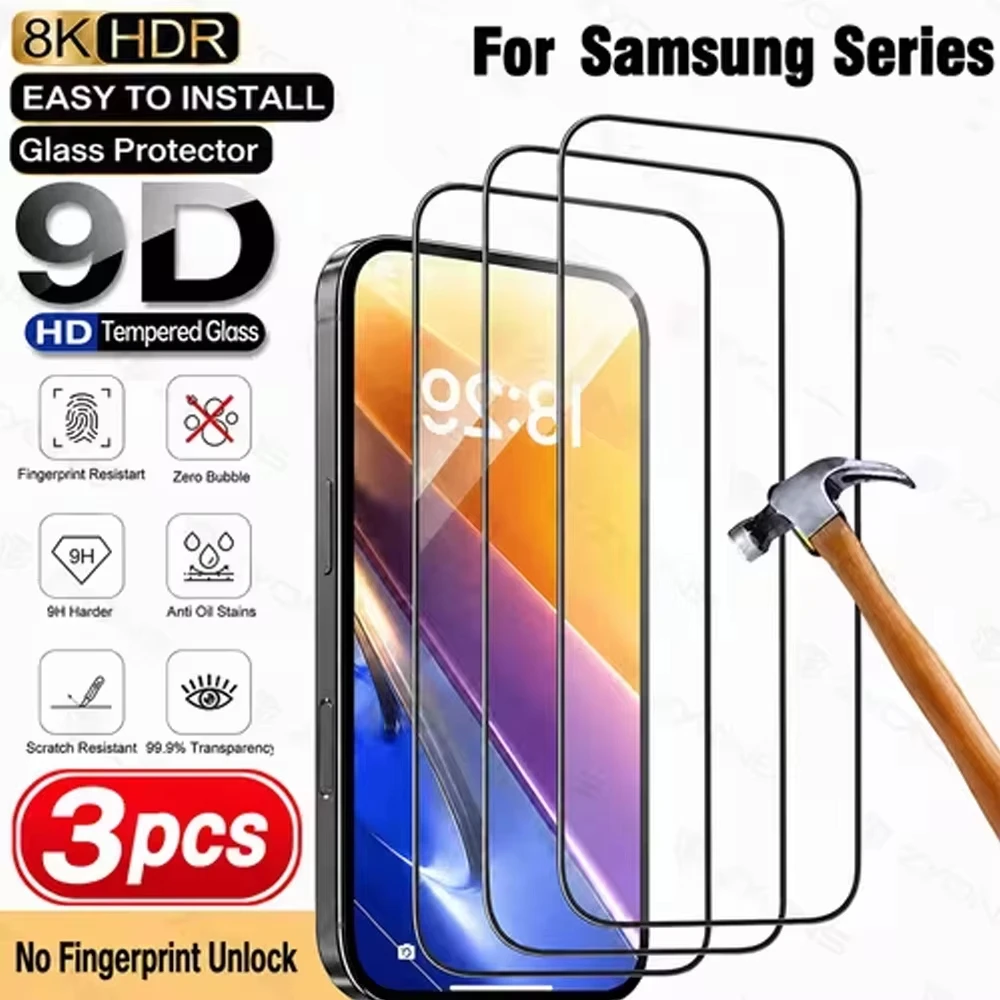 1-3PCS HD 9D Tempered Glass For Samsung A17 A56 A16 A57 A37 S25 S24 Ultra S23 S22 S21 FE A55 A54 A53 A52 A52S Screen Protector