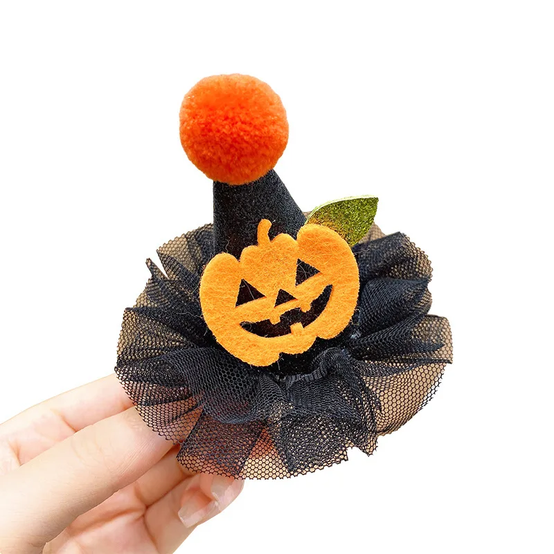 Children\'s Halloween Funny Hair Accessories Witch Hats Girls\' Pumpkin Bowtie Hair Clips Headwear Terror Party Props