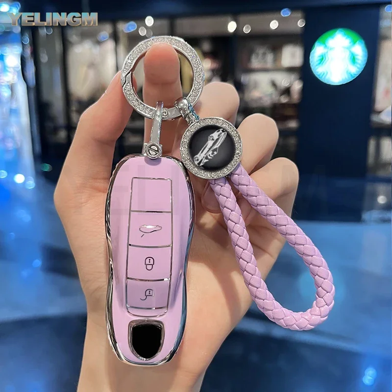 TPU Autoschlüssel-Schutzhülle Schlüsselcover Gehäuse Schlüsselanhänger für Porsche 718 Cayenne Panamera 911 Macan Taycan Cayman Boxster
