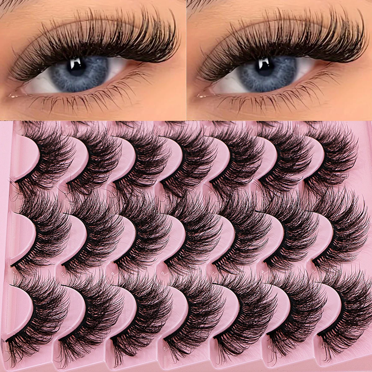 ISEEN 14 pairs Mink Eyelashes Natural False Eyelashes Cross Cluster Fairy 3D Faux Mink Lashes Extension