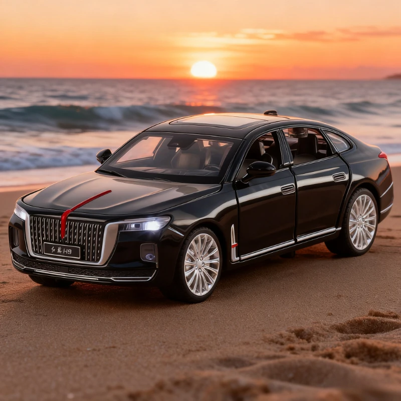 Modelo de sedán de lujo H9 1:32, modelo de aleación de Metal fundido a presión, sonido de coche, luz, colección extraíble, juguete para regalo para niños