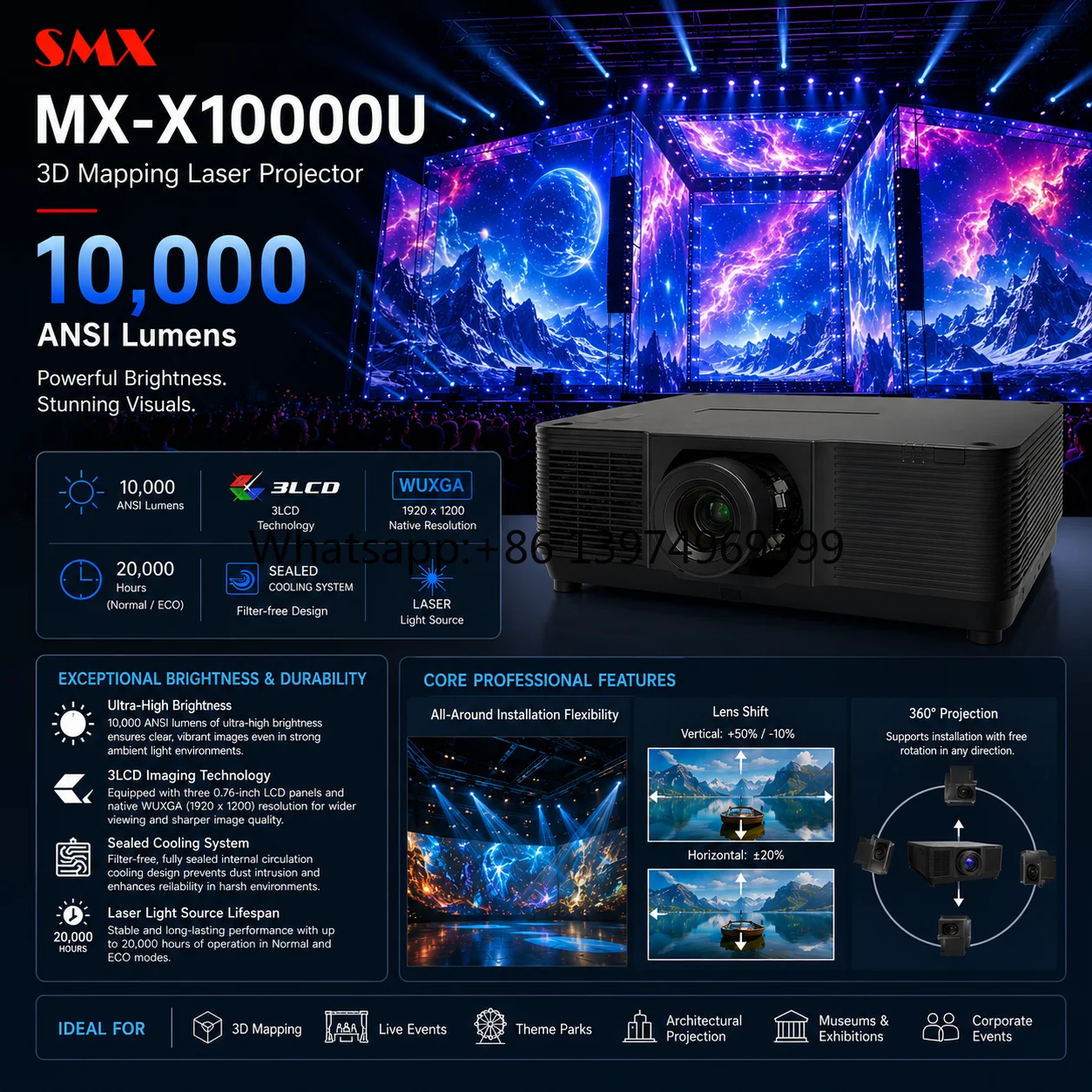 10000 Lumens Laser Projector Large Venue Inflatable Screen Outdoor Projection Professional Outdoor Movie Projector 3LCD WUXGA