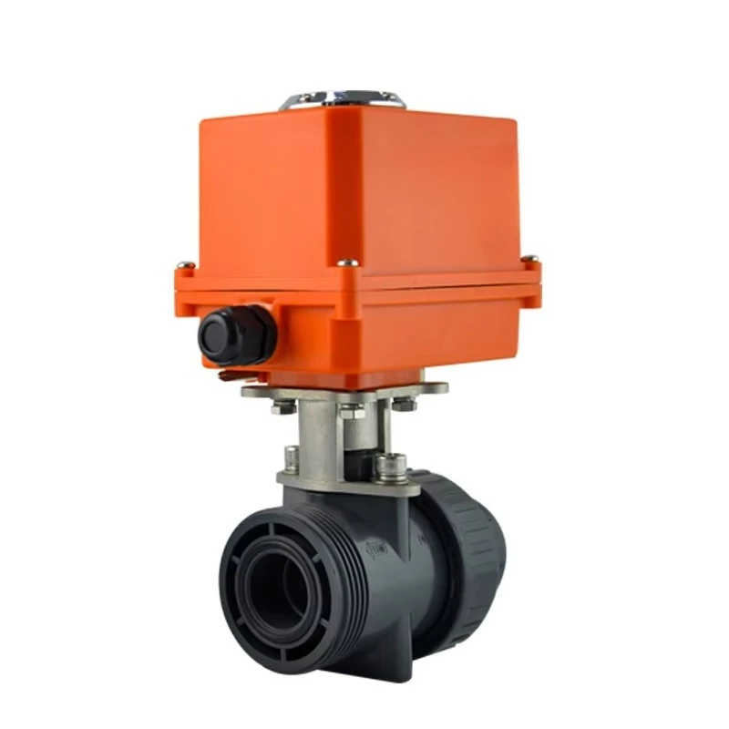 Valvola a sfera motorizzata in plastica PVC con attuatore elettrico a 2 vie doppia unione 24V 220V 1 1/2 pollici DN40
