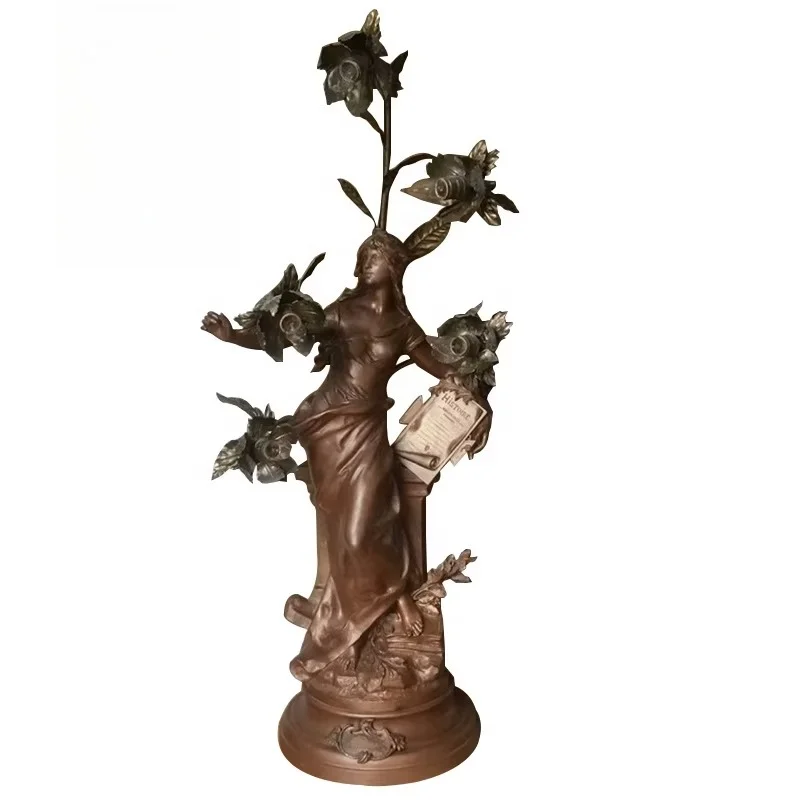 Home decoration Large antique bronze lantern man statue