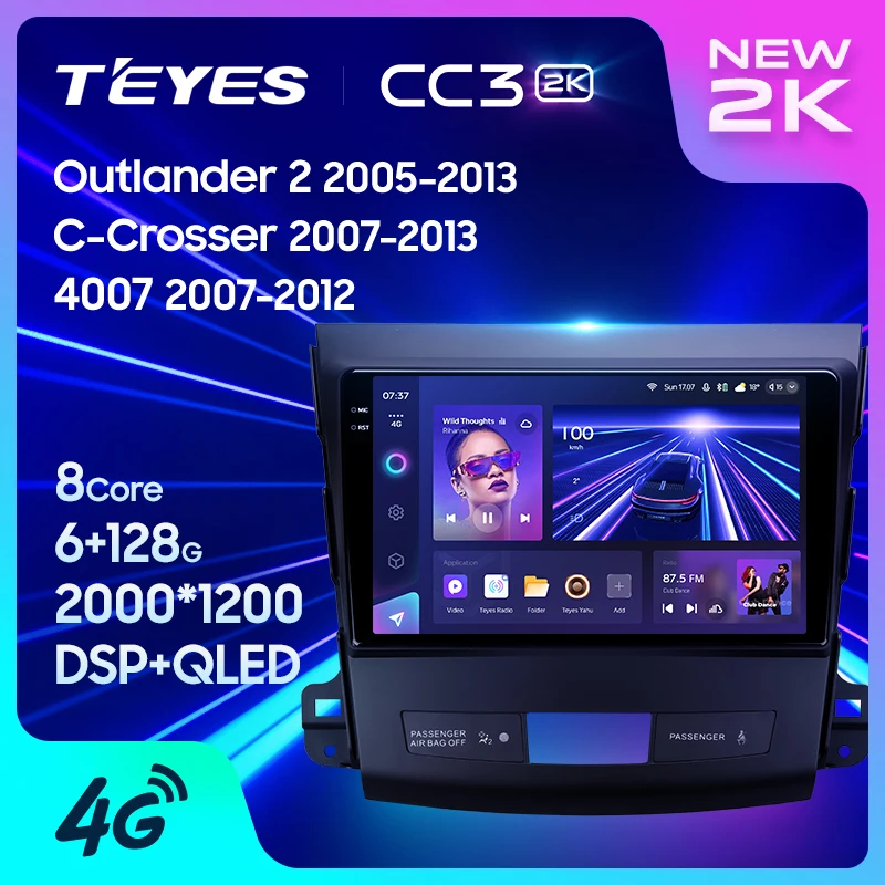 TEYES CC3 2K For Mitsubishi Outlander 2 CW0W 2005 - 2013 For Citroen C-Crosser 1 2007 - 2013 For Peugeot 4007 2007 - 2012 Car Radio Multimedia Video Player Navigation stereo GPS Android 10 No 2din 2 din dvd