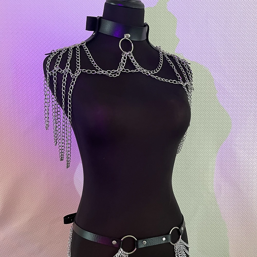 Sexy Pu Leather Harness Women Suspender Chain Underwear Body Bondage Bra Cage Lingerie Gothic Garter Harajuku Nightclub Clothes