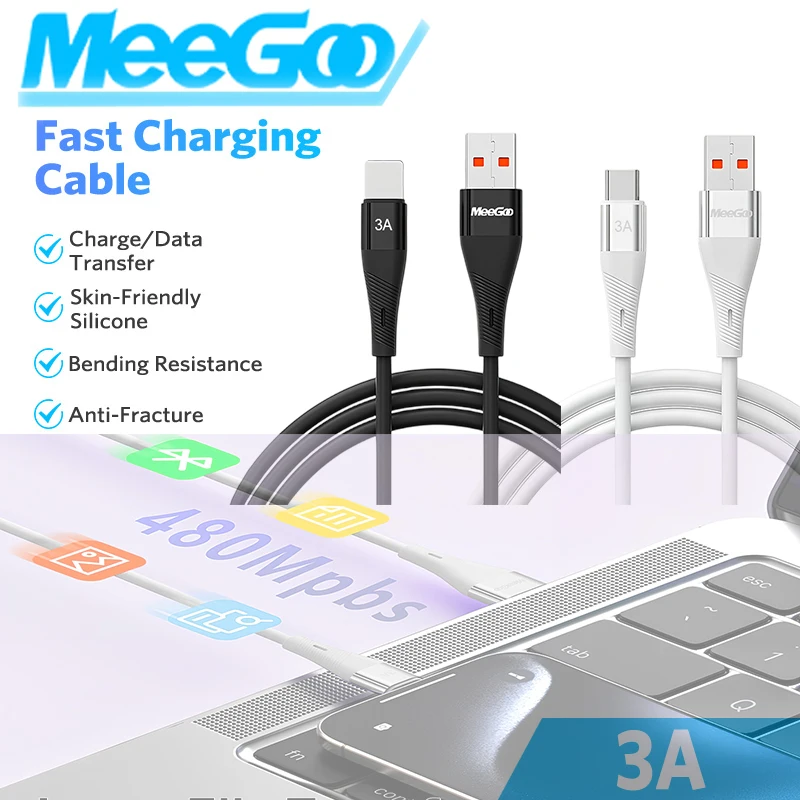 

MeeGoo 3A USB To Type C Cable For Huawei Xiaomi Samsung Fast Charging Charger USB C Data Cord TypeC Cable For 1phone Android iP