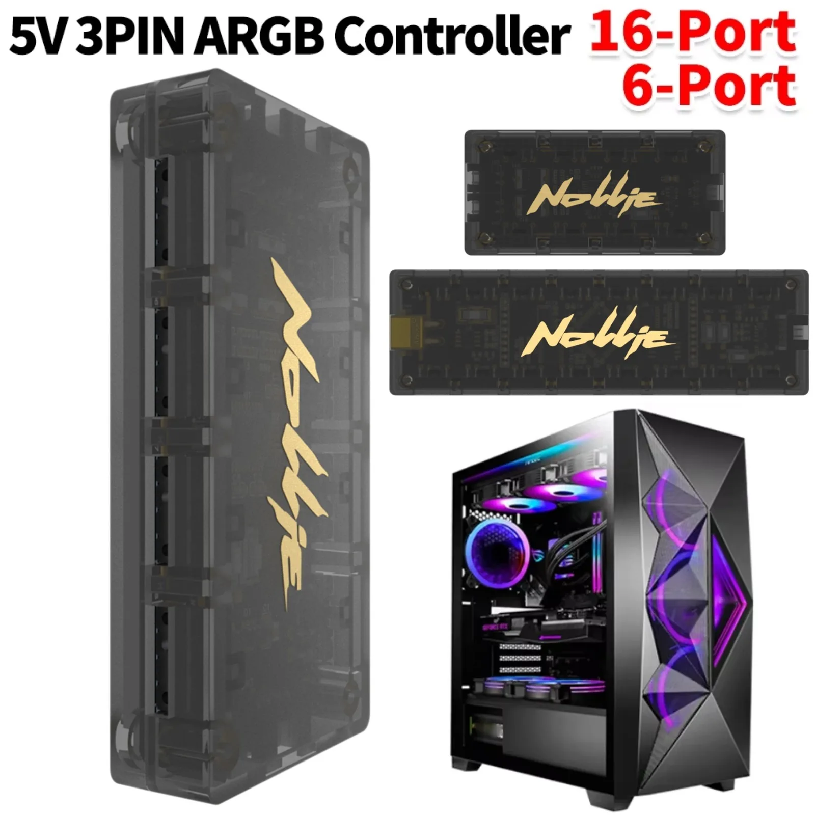 5V 3PIN ARGB Controller 8-Wege adressierbarer ARGB Splitter Nollie SignalRGB OpenRGB für Computer PC Gehäuse Lüfter Lichtleiste