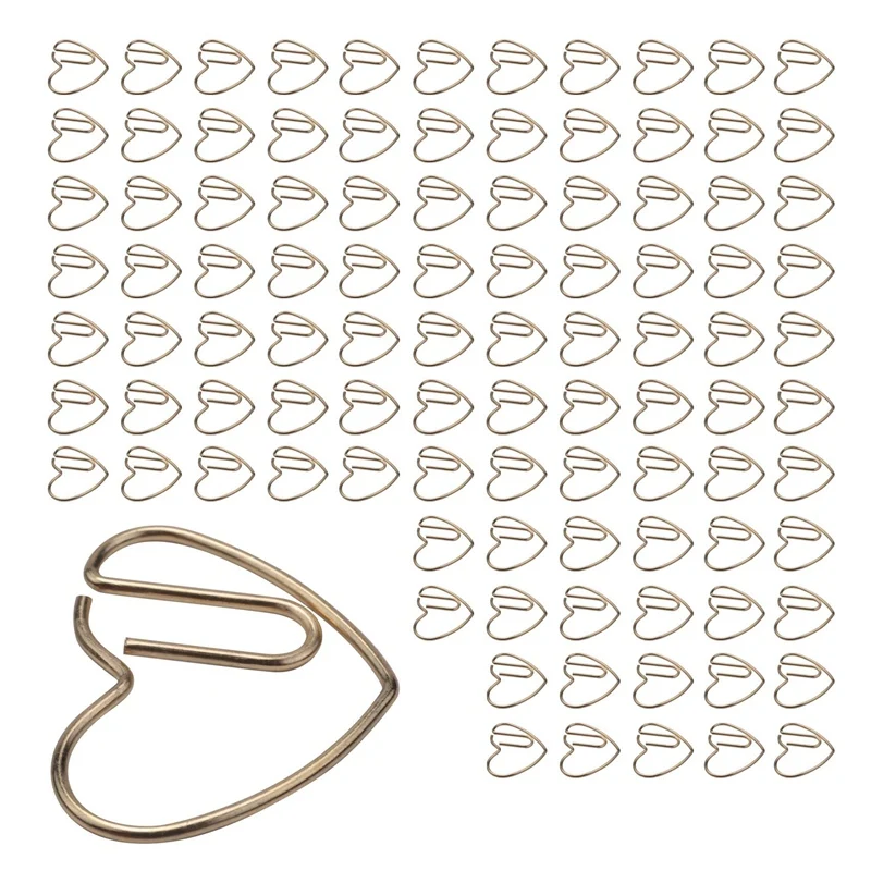 100 Pieces Love Heart Shaped Small Paper Clips Bookmark Clips For Office School Home Metal Paper Clips