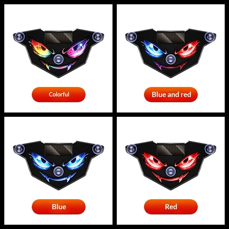 Solar Powered Car Demon Eye LED Neon Light, USB Rechargeable Wireless Atmosphere Lamp, Breathing Ambient Light for Vehicle Decor