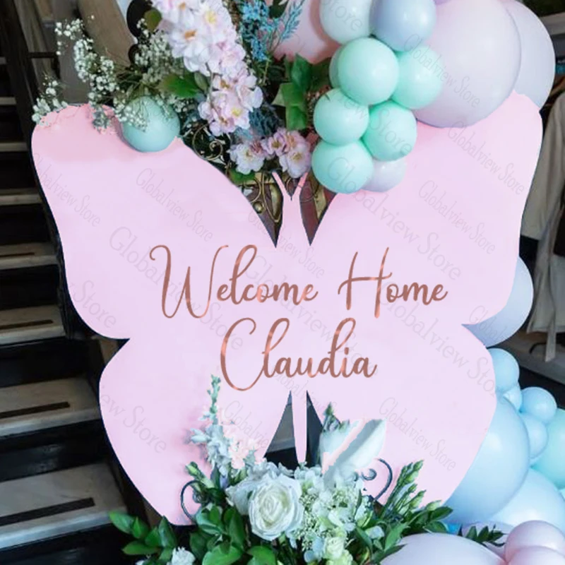 Custom Name Butterfly Welcome Sign Pink Butterfly Welcome Board Baby Shower Butterflies Theme Party Decorations Wedding