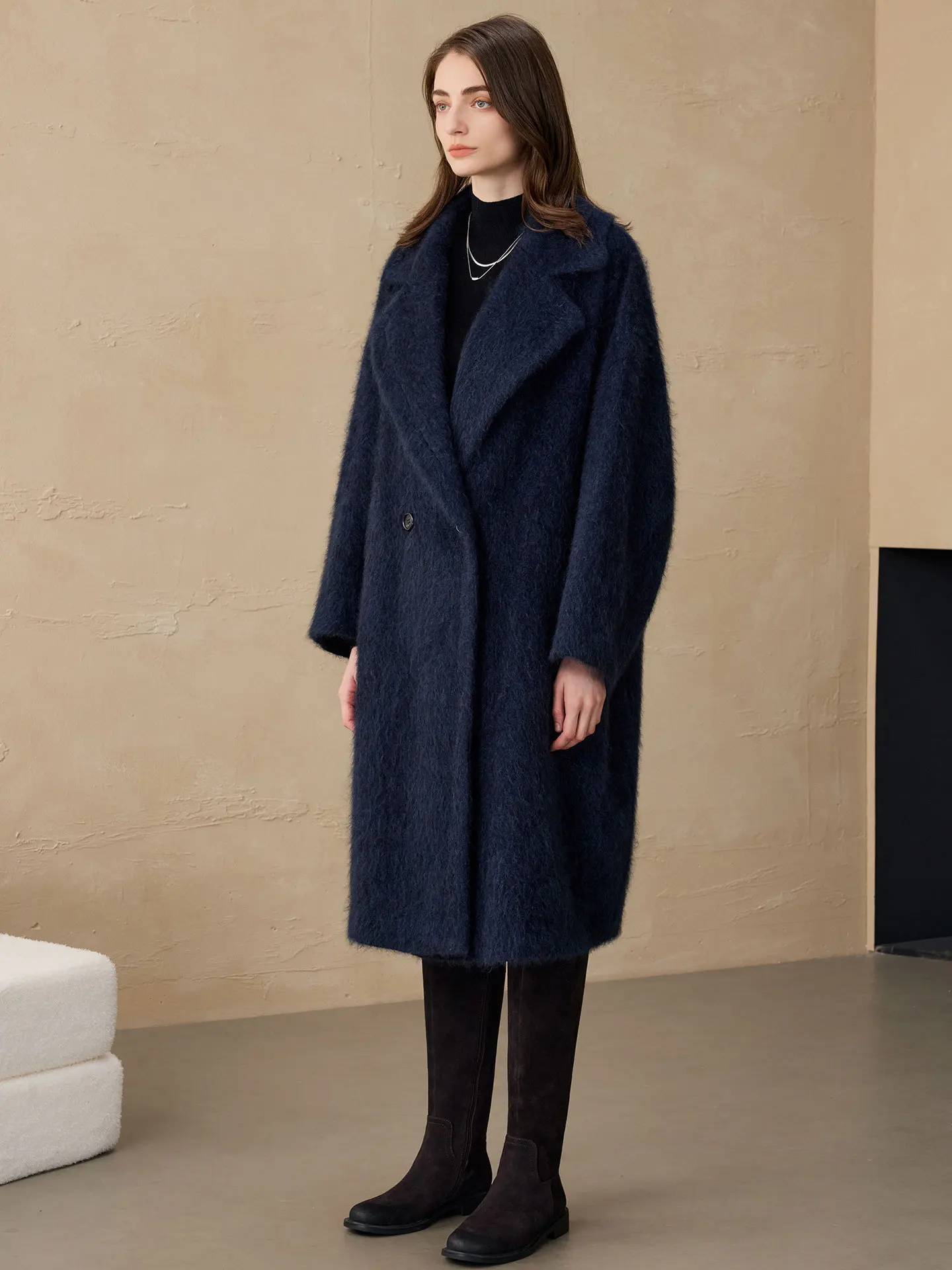 Allingentle Women's Blazer Woolen Fashion Long Jacket Big Coat 2-Button Suit Blazer for Daily Outfits Customize