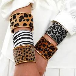 DIEZI Exaggerated European Leopard Cuff Bangles Vintage Hip Hop Men Multicolor Geometric Wide Bracelet Bangles For Women Jewelry