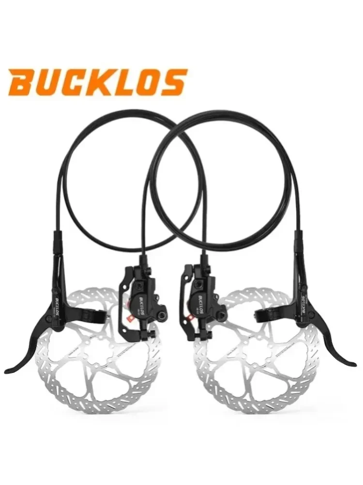 BUCKLOS Fahrrad-Hydraulikbremsen-Set, 2-Kolben-Fahrrad-Hydraulik-Scheibenbremsen, Fahrrad-Bremsscheibe 160 mm, Fahrrad-Öldruck-Bremssattel/-Hebel aus Aluminiumlegierung