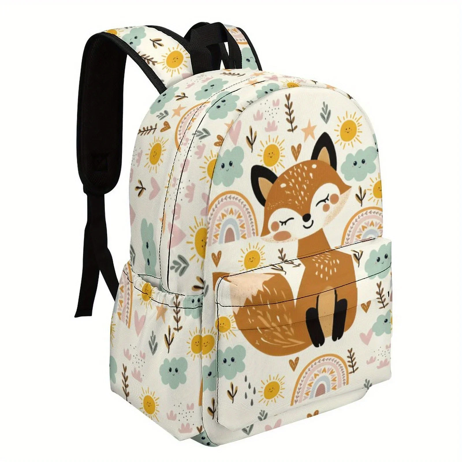 Custom Bag 16. 5 Inch Fox & Sunset Pattern Oxford Cloth Backpack - Lightweight, Adjustable Strap, Zipper Closure, Hand Washable,