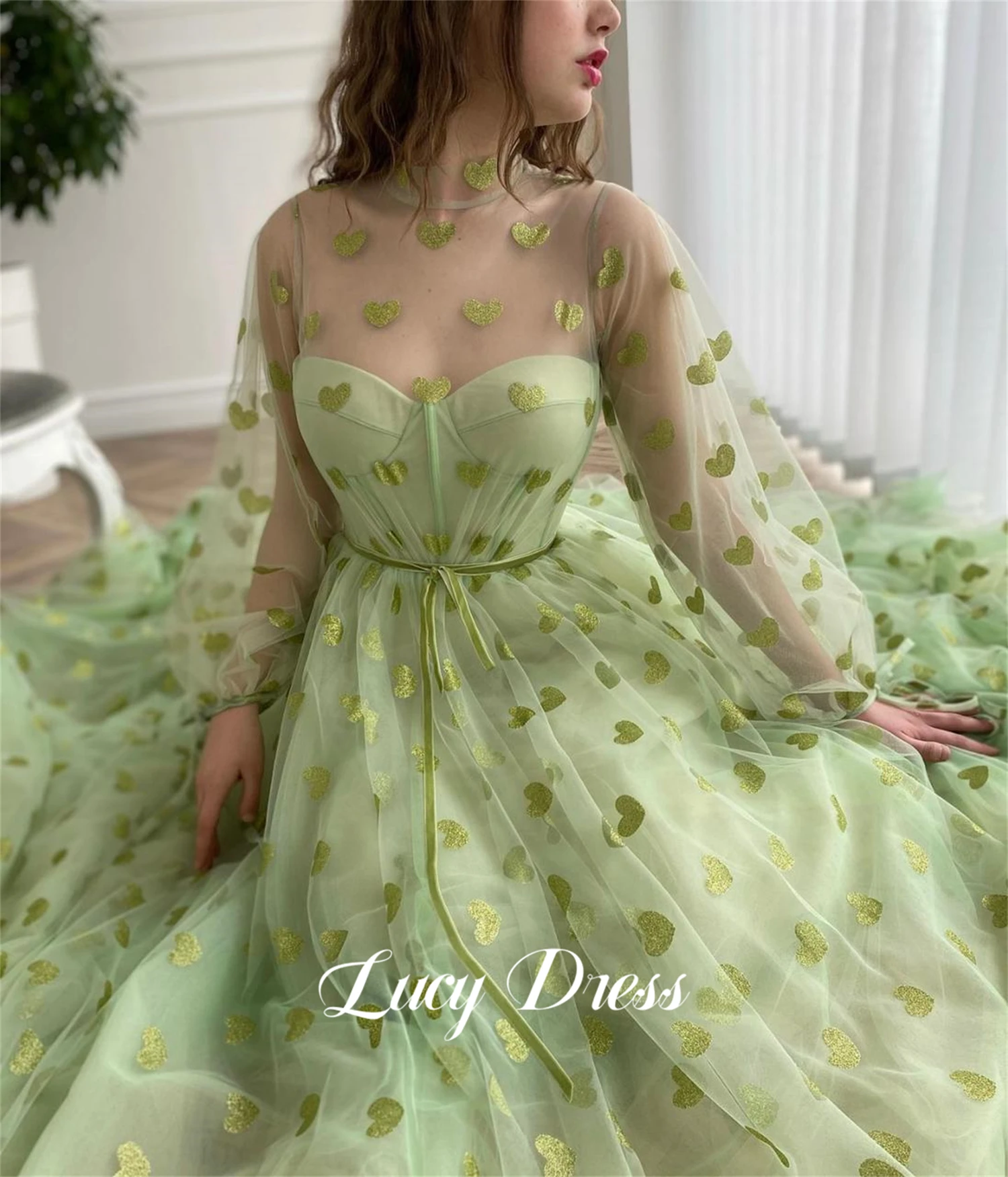 

Lucy Homecoming Dress Party Green Love Mesh Prom Dresseses Elegant Luxury Occasions Dresses 2024 Women Evening Gown Wedding