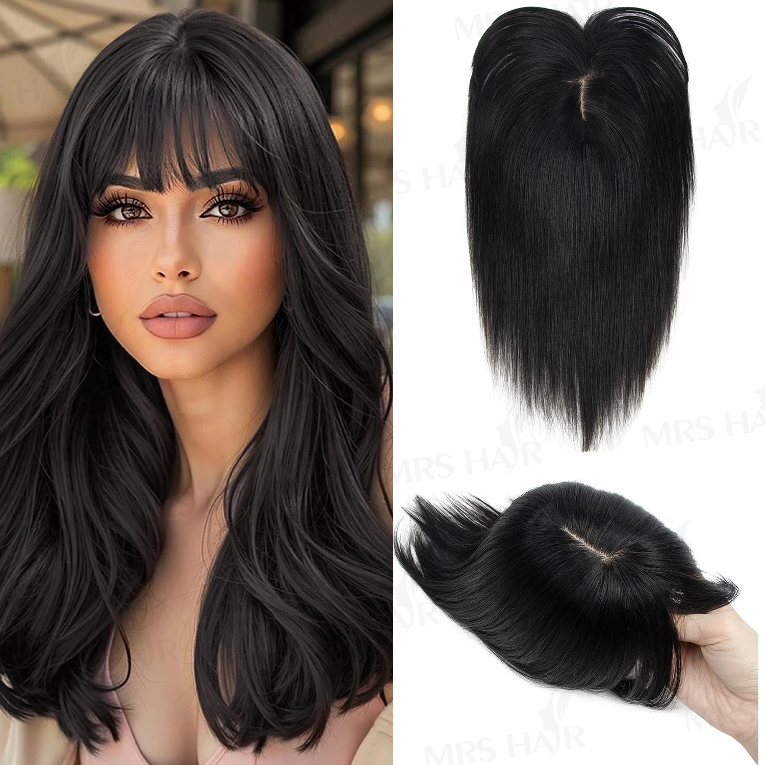 Hair Toppers For Real Human Hair Clip In Bangs Toppers Hair Pieces For Women With Thinning Crown 360°Cover Scalp Line Hairpieces