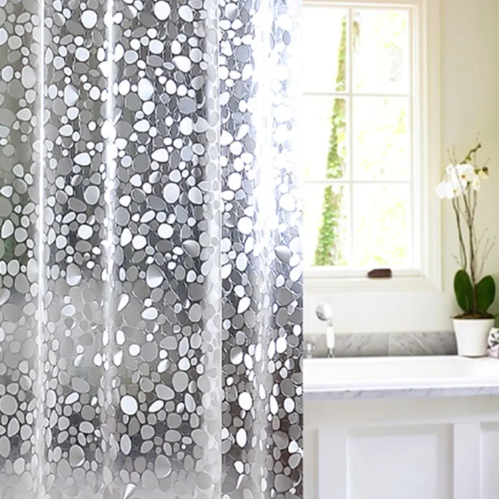 Modern 3D Shower Curtain Waterproof Mold Resistant Pebble Texture Bathroom Divider Semi Transparent Bath Screen Privacy