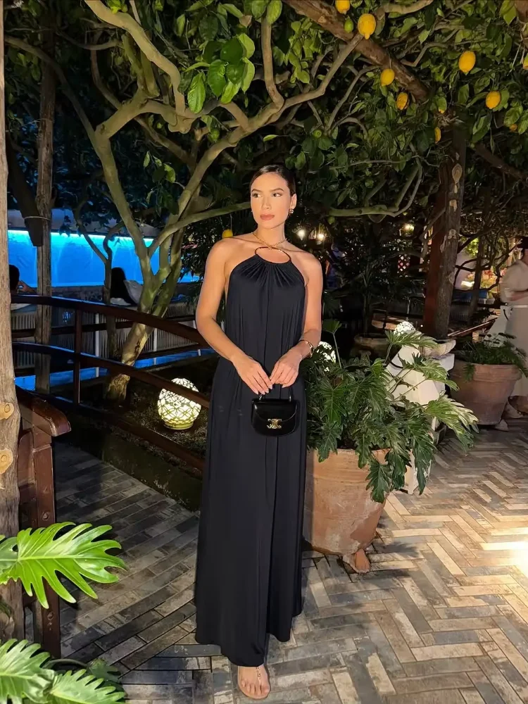 

Женское макси-платье с металлической цепочкой и круглым кольцом на шее, сексуальное, с открытыми плечами и спиной, в пол, весна 2026, новинка, для вечеринок