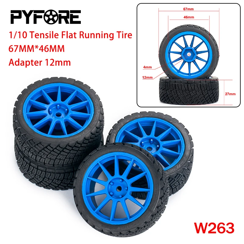 

PYFORE 4pcs Tires 67MM * 46MM Adapter 12mm RC Model Car 1/10 Tension Flat Running Tire W263