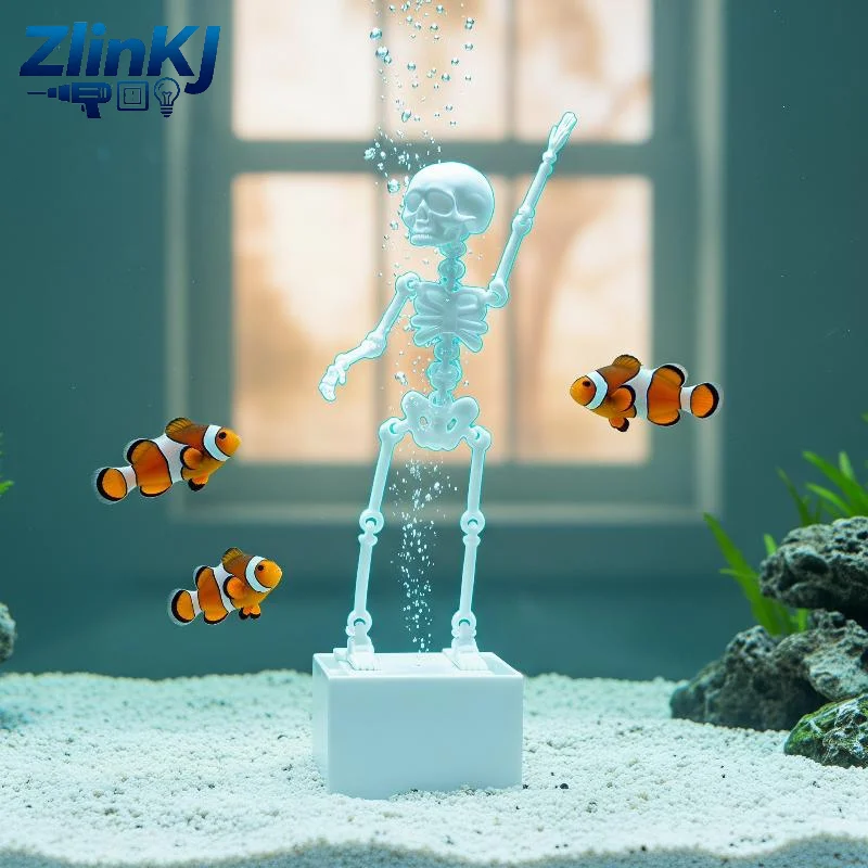 Realistic Interactive Fish Tank Bubbler Dancing Skeleton Aquarium Ornament with Air Hose for Home Fish Lover Gift