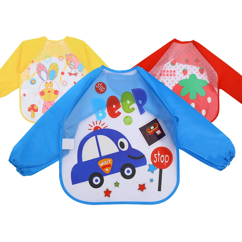 Baby Burp Cloths Waterproof EVA Full Sleeve Bibs Cloth Children Apron Feeding Smock Eating Breastplate Kid Baby Bavoir Clothing