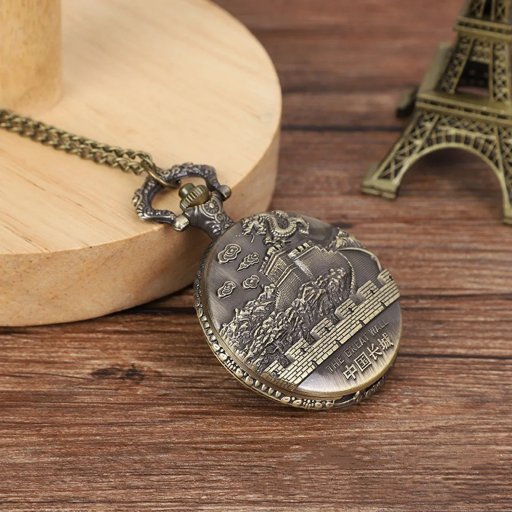 Reloj de bolsillo conmemorativo de la Gran Muralla de Pekín, reloj de bolsillo de estilo chino, regalo de Turismo, punto escénico, reloj retro