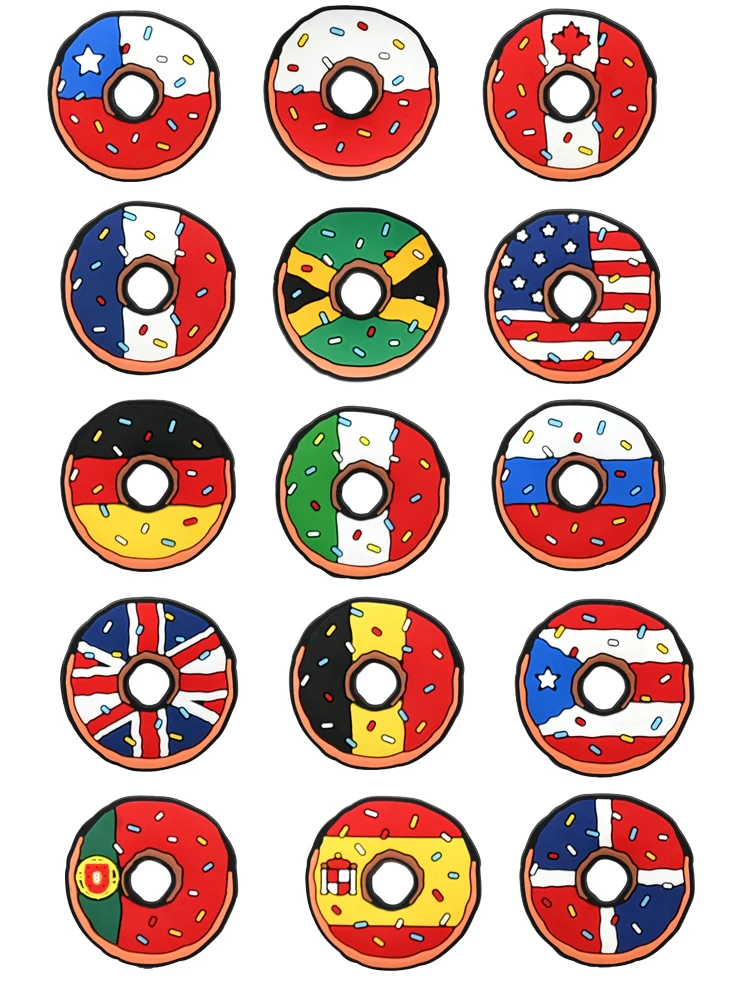1-15 pièces dessin animé pays drapeau beignet série PVC chaussures accessoires avec trou bracelets bricolage chaussures décorations boucle enfants cadeaux
