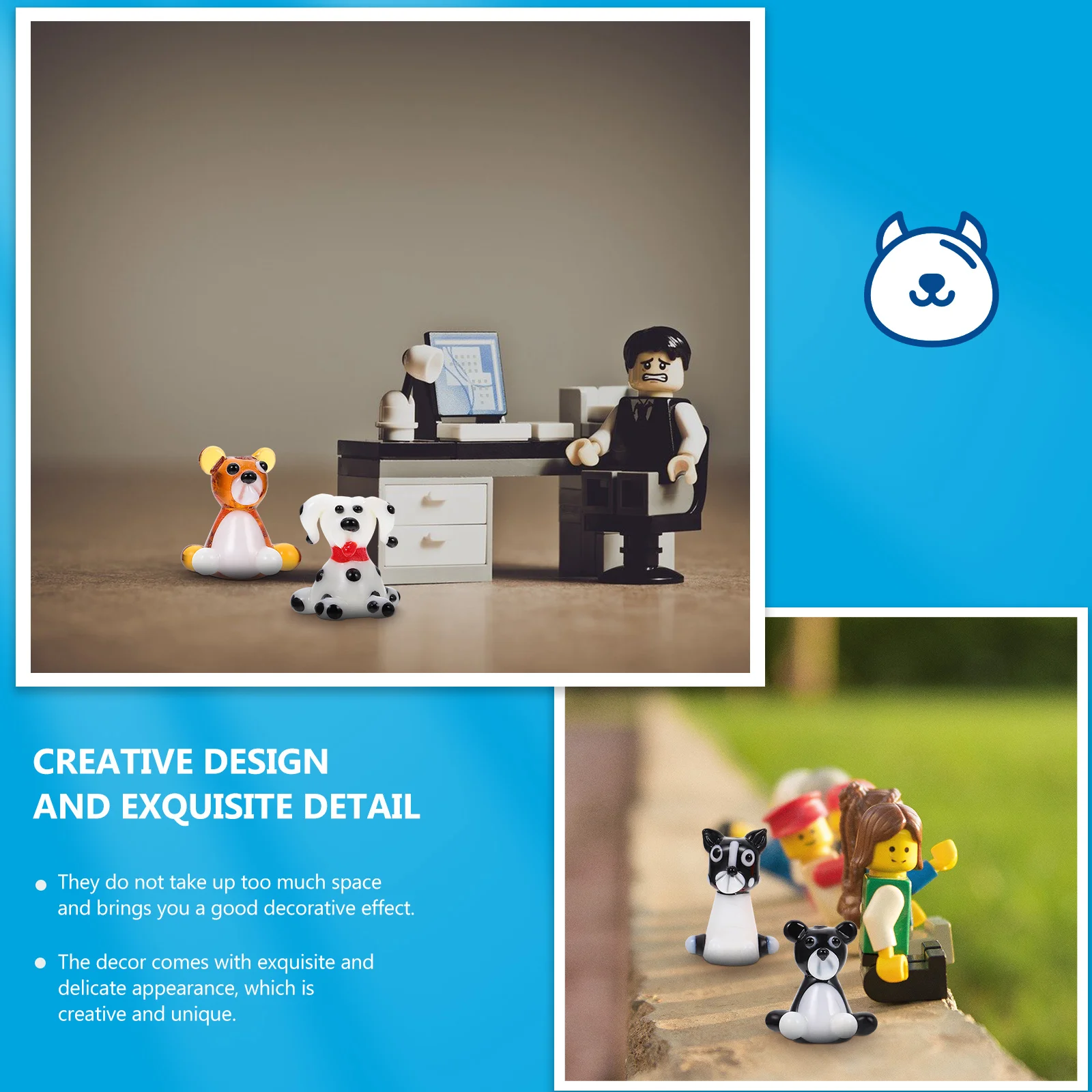 

6Pcs Glass Dog Ornament Colorful Small Dog Adornment Desktop Decoration Creative Glass Craft Unique Home Decor