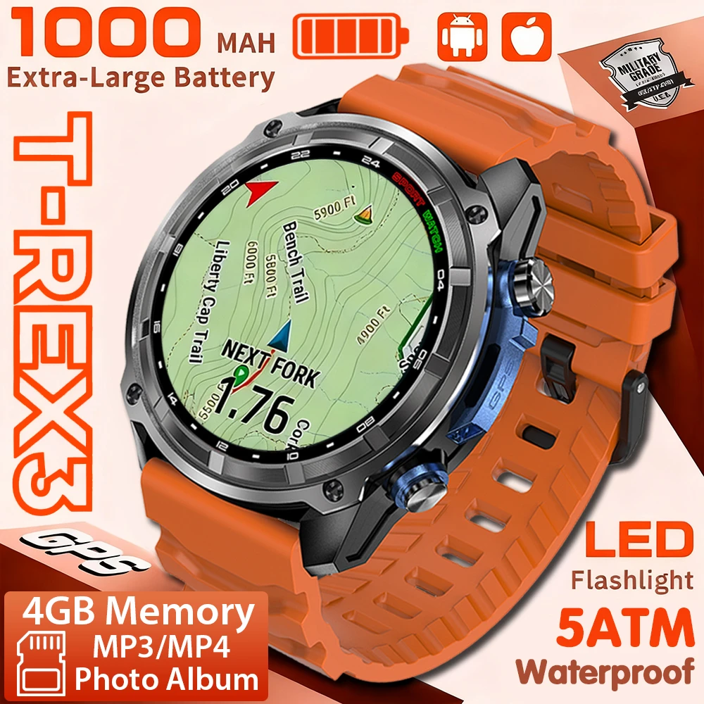 

2025 Military Offline map 1000mAh Battery Smart Watch 4GB Big Memory GPS Navigation MP3/MP4 Player Swim Sports trackr Smartwatch